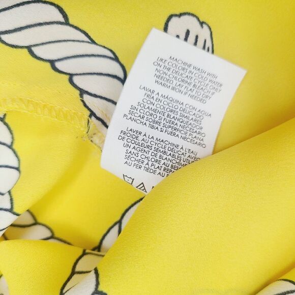 Cabi Reef Knot Blouse XS Yellow Anchor Print Nautical V-Neck Long Sleeve Popover - Picture 5 of 6